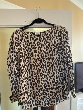 Akris Punto Leopard Print Silk Blouse Size 10 Animal Print Designer Top